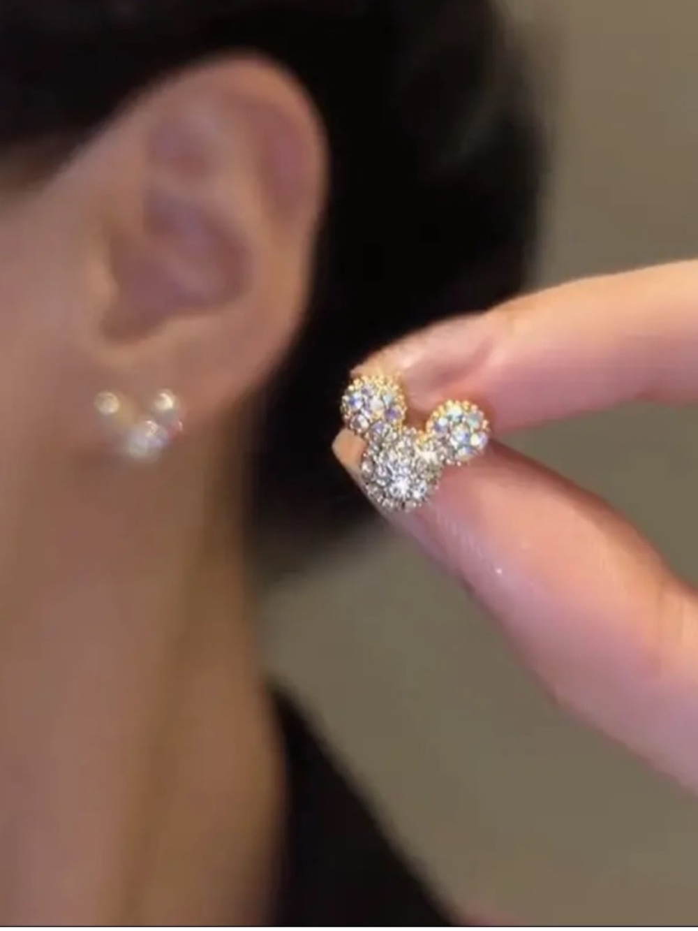 Sparkling Crystal Mickey-Style Stud Earrings in Gold Tone NWT